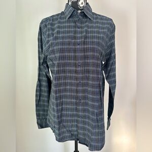 Dark blue plaid button down shirt